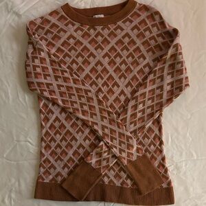 Geometric Patterned Sweater - Brown and Cream
